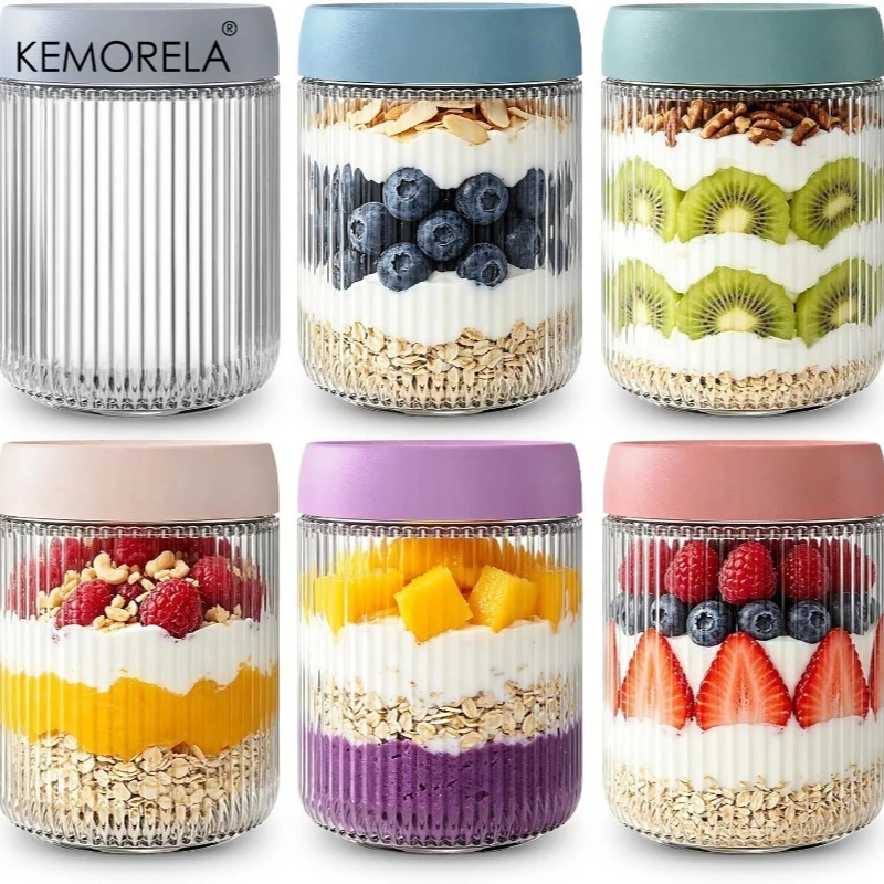 Meal Prep Overnight Oats - KEMORELA 6 Adet Cam Gecelik Yulaf
