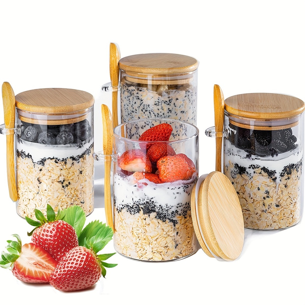 Meal Prep Overnight Oats - Gecelik Yulaf Ezmesi Kapları Kapaklı 1/2/3/4'lü