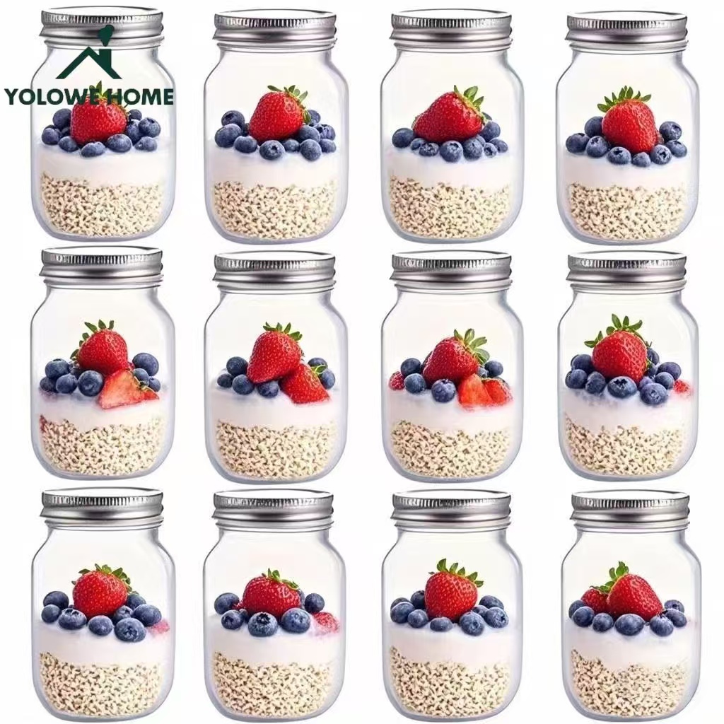 Meal Prep Overnight Oats - 6'lı, 12'li, 500Ml/16Oz, Cam Mason Kavanozları,