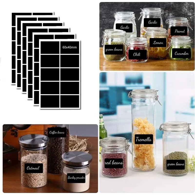 Spice Jar Labels - 40-120 adet Su Geçirmez Kara Tahta