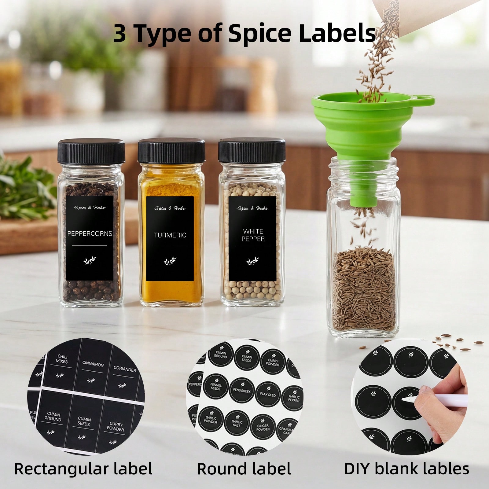 16/24'lü Paket 4oz Kare Cam Ba - Spice Jar Labels incelemesi ve fiyatı